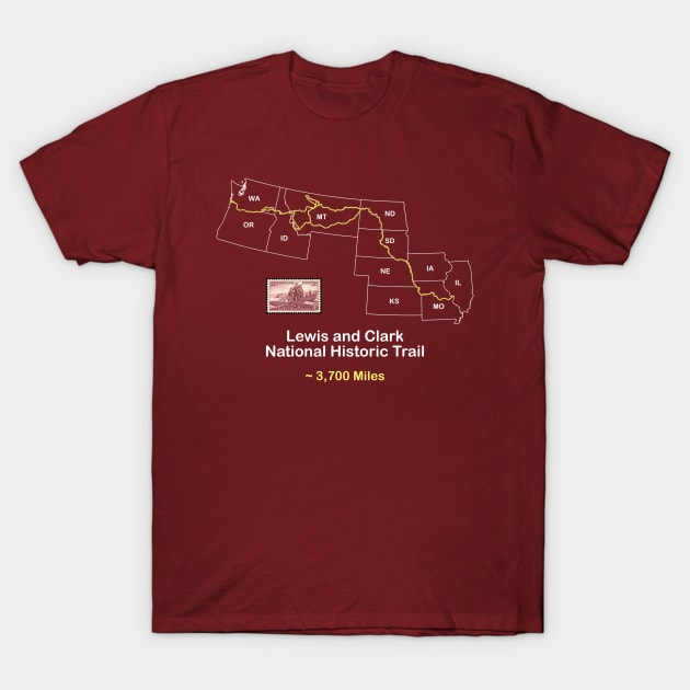 Route Map Design, The Lewis and Clark Trail T-Shirt by numpdog